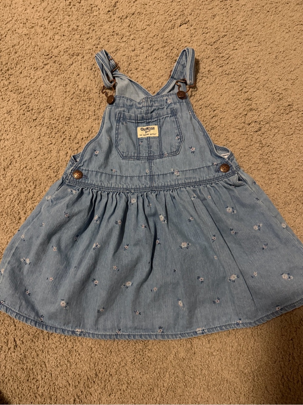 OshKosh B'gosh Light Blue Denim Floral Overall Dress